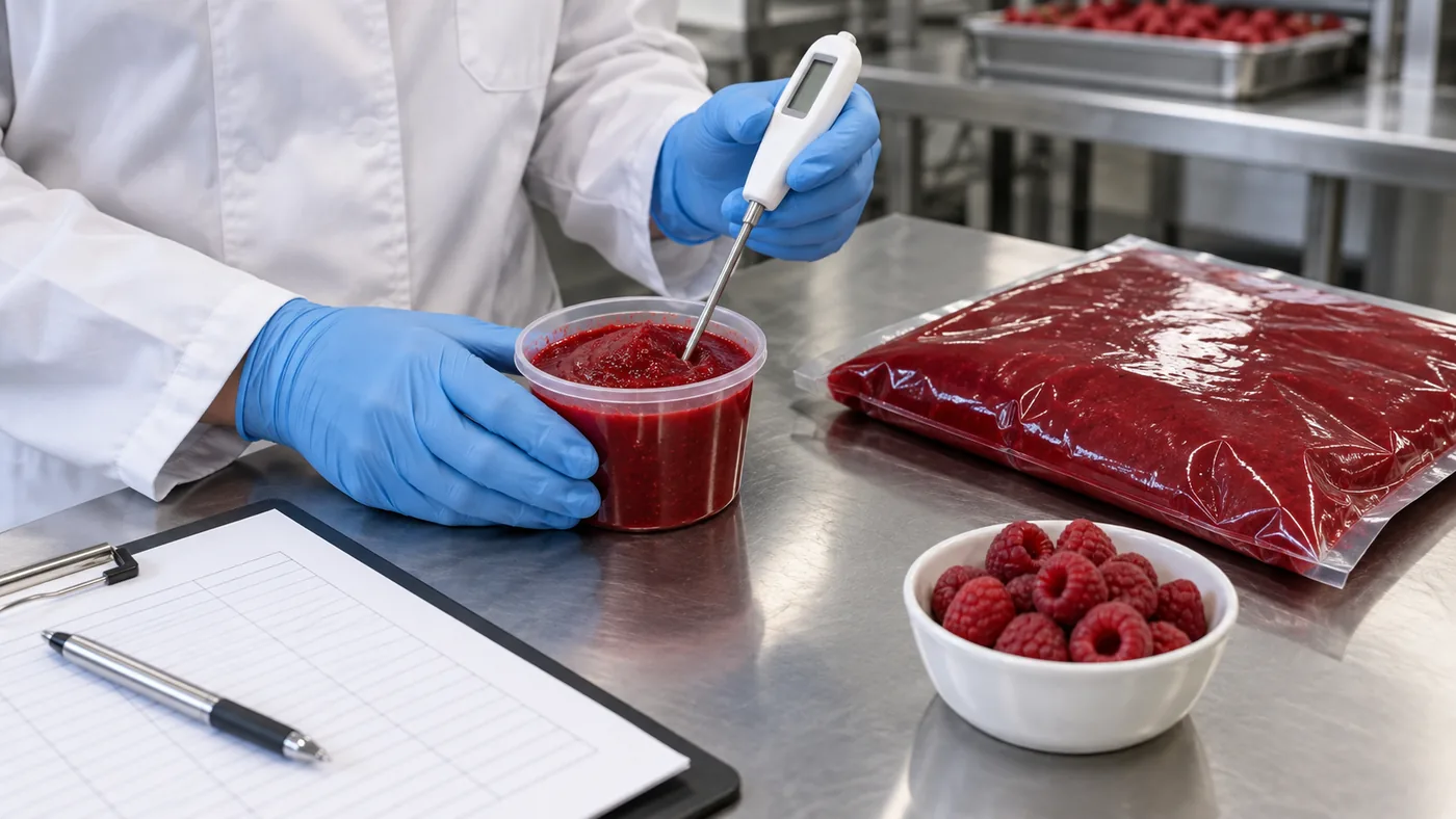 Raspberry puree sample, temperature probe and blank acceptance record Raspberry puree sample, temperature probe and blank acceptance record
