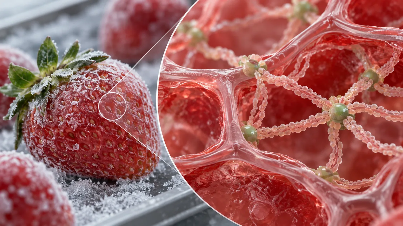 Conceptual strawberry tissue with calcium bridging pectin