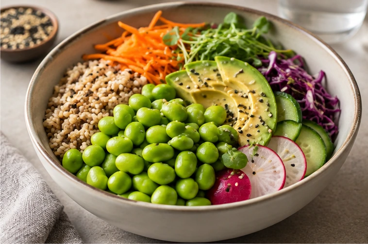 Edamame grain bowls application illustration for Frozen Edamame