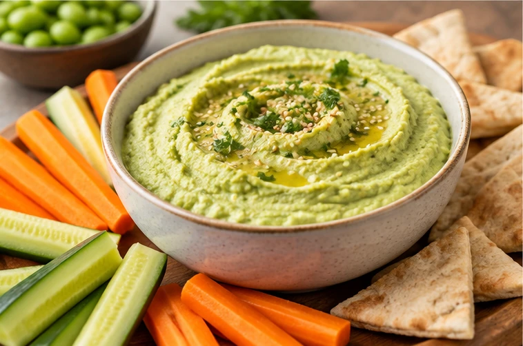 Edamame hummus and dips application illustration for Frozen Edamame