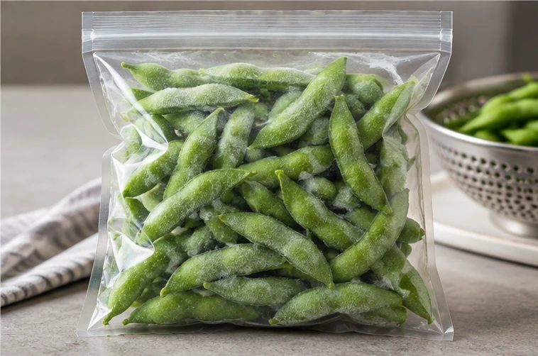 Retail podded edamame packs application illustration for Frozen Edamame