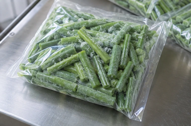Retail cut yardlong bean packs application illustration for Frozen Long Bean