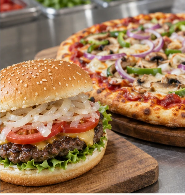 Burger and pizza toppings application illustration for Frozen Onion