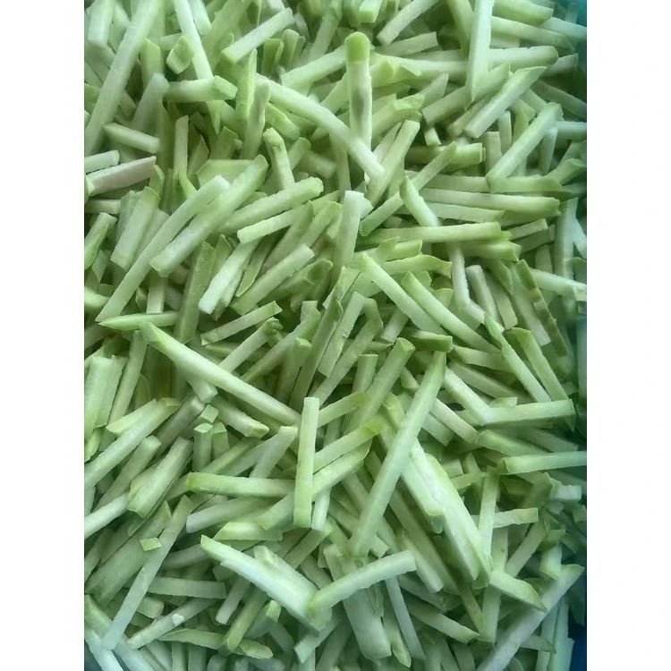 Close view of cut chayote strips Close view of cut chayote strips