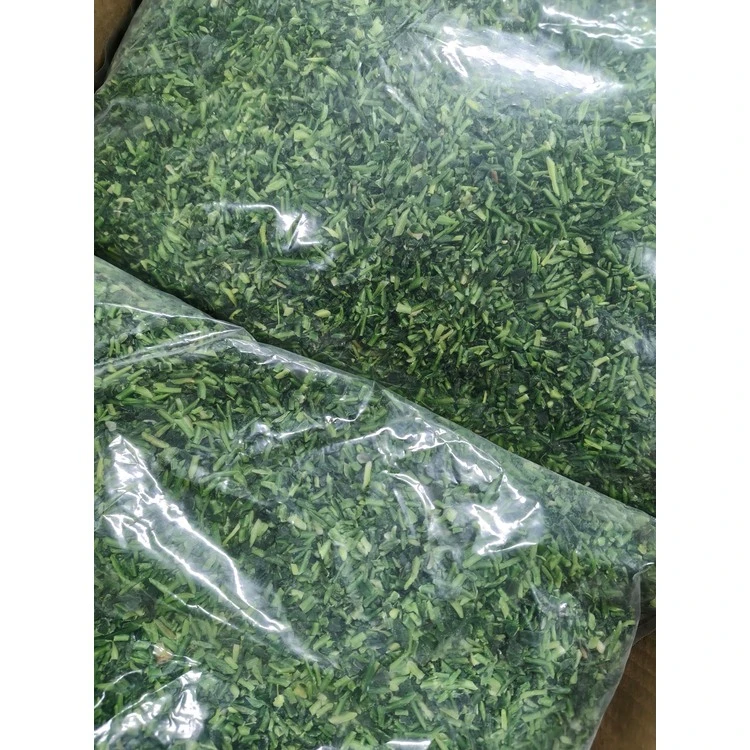 Cut mustard greens visible through a product bag