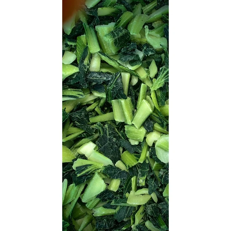 Frozen pak choi leaf and stalk pieces