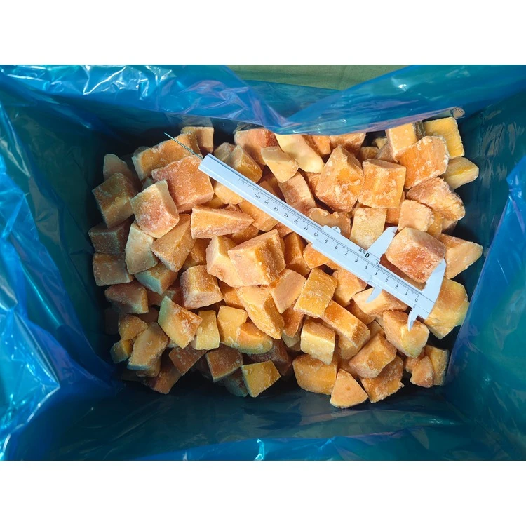 Frozen papaya pieces with size reference