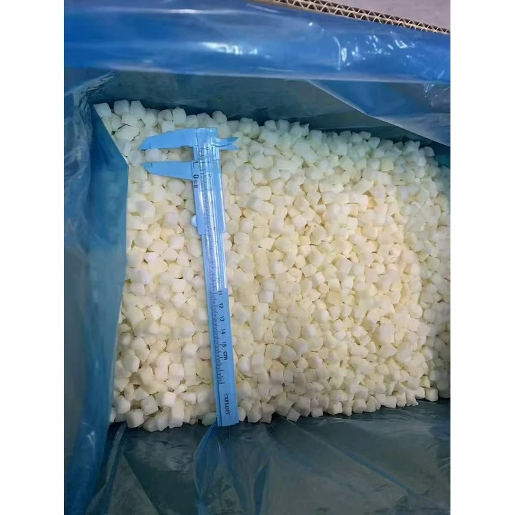 Frozen pear dice in a bulk liner