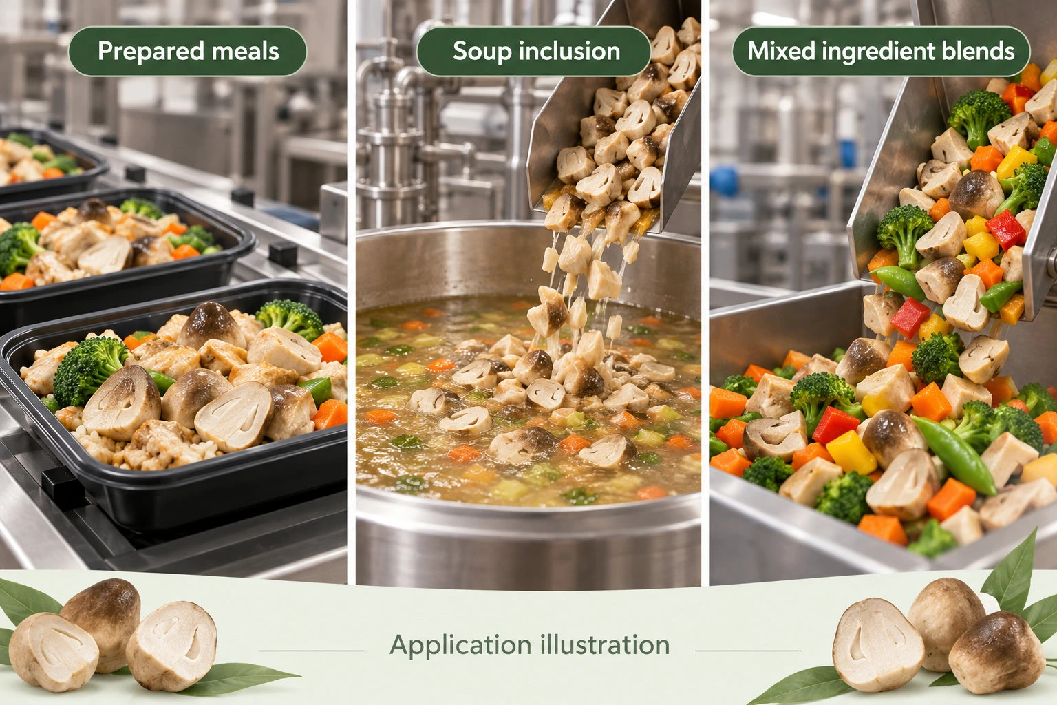 Straw mushroom applications in prepared meals, soups and ingredient blends