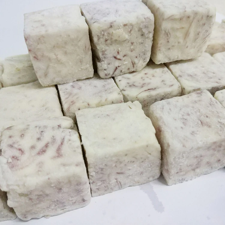 GreenLand frozen taro cube photograph Frozen pale taro cubes with subtle purple flecks