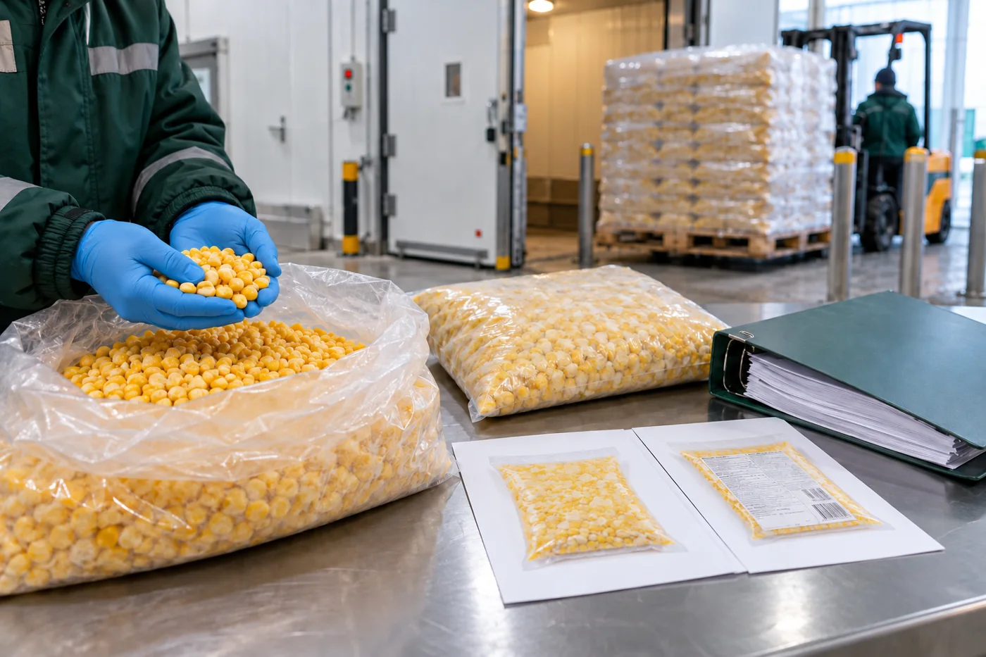 connect the frozen-kernel product with its registration and shipment file.